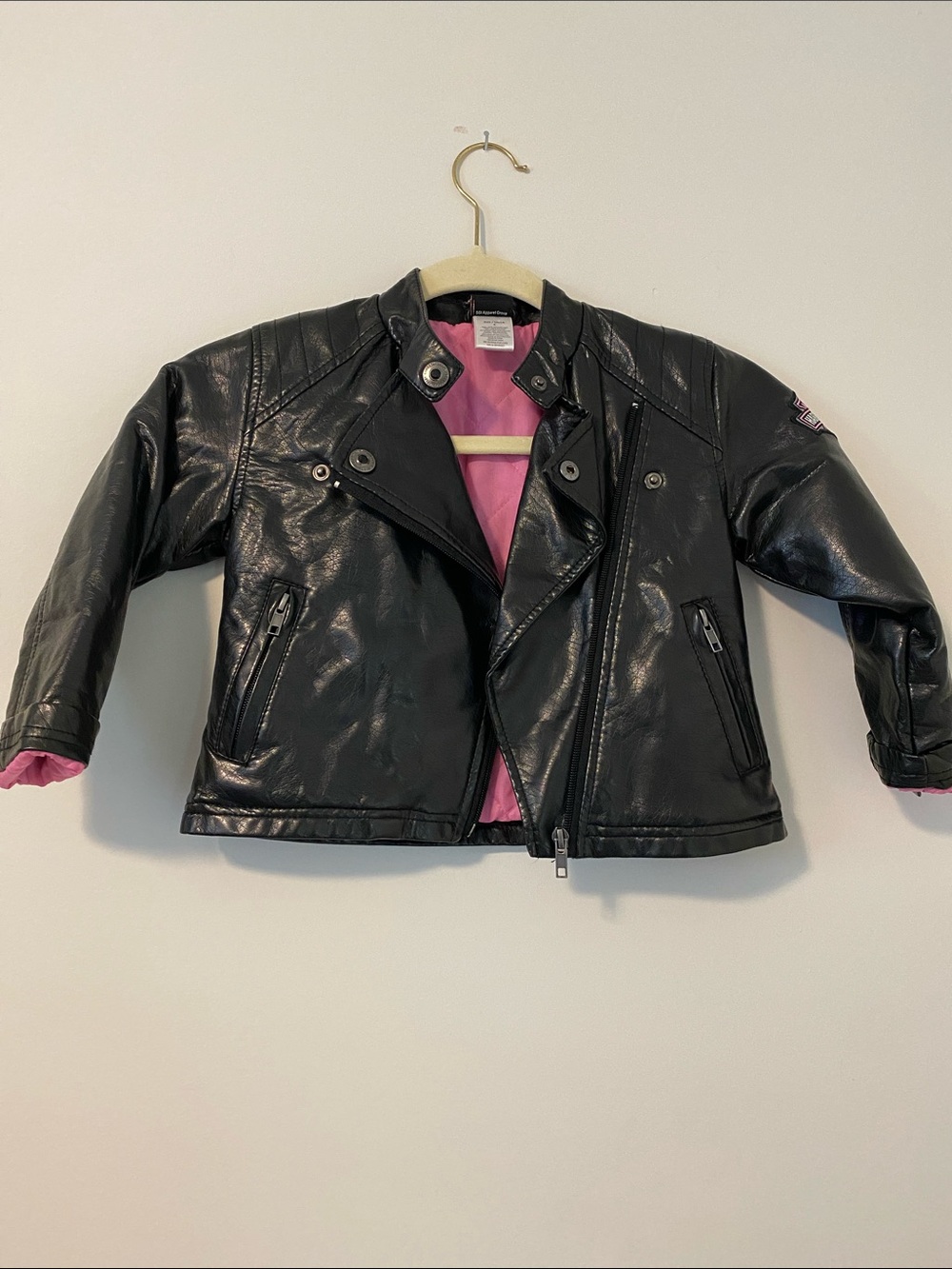 Harley-Davidson Black Faux Leather Kids Moto Jacket with Pink Lining